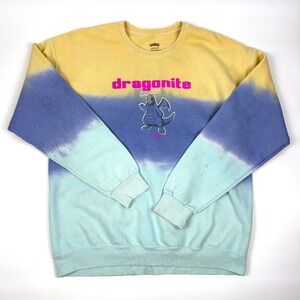 Pokemon Dragonite Sweatshirt Adult Sz L Blue Green Yellow Tie Dye Crew Neck